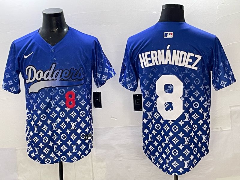 Men Los Angeles Dodgers 8 Hernandez Blue Nike 2025 MLB jersey 03